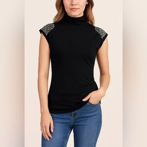P. Luca Milano Black Embellished Shoulder Top – Size Small